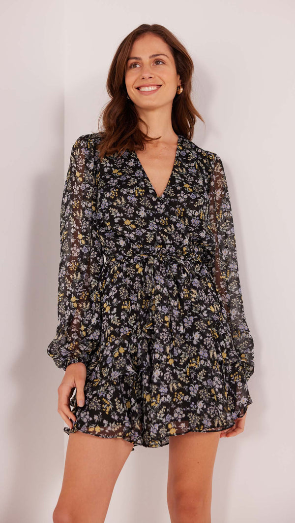 Mink Pink Taylee Long Sleeve Mini Dress - Midnight Ditsy (view 2)