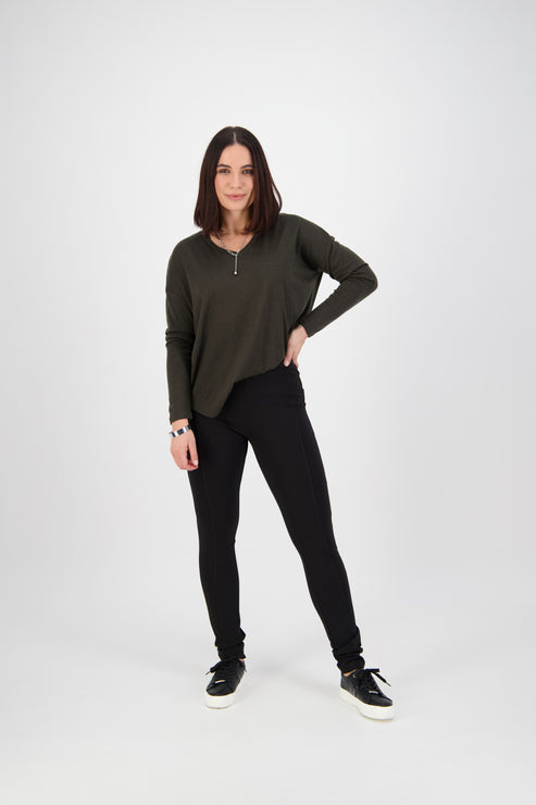 Vassalli Full Length Skinny Leg Ponti Pant - Black