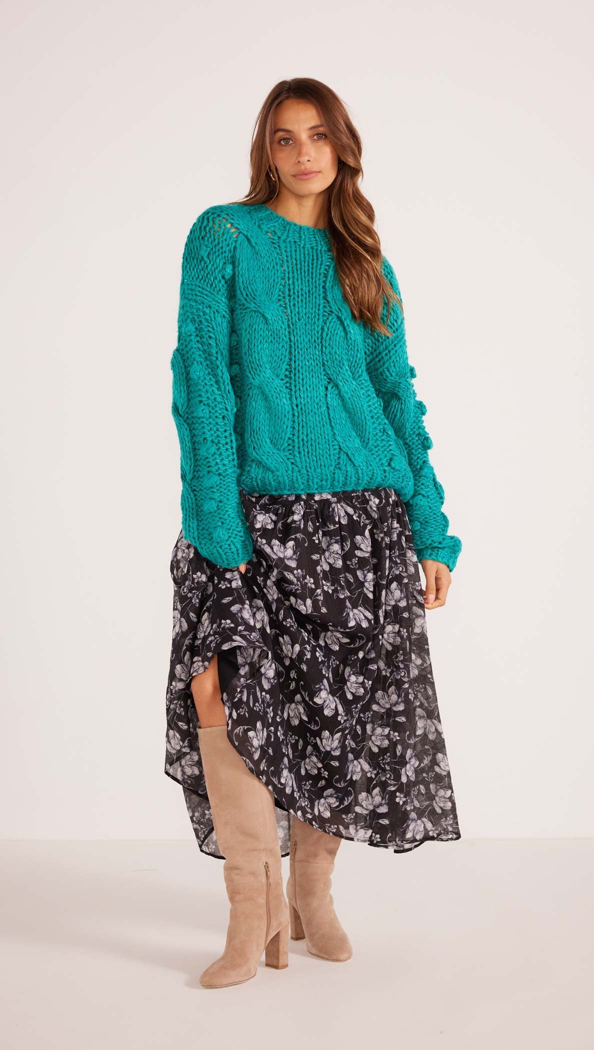 Mink Pink Lucero Cable Knit Jumper - Teal (view 3)