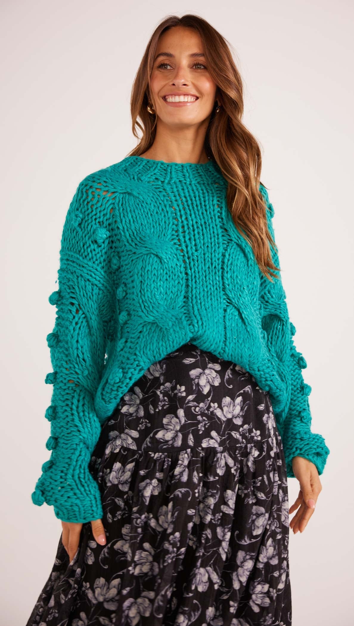 Mink Pink Lucero Cable Knit Jumper - Teal