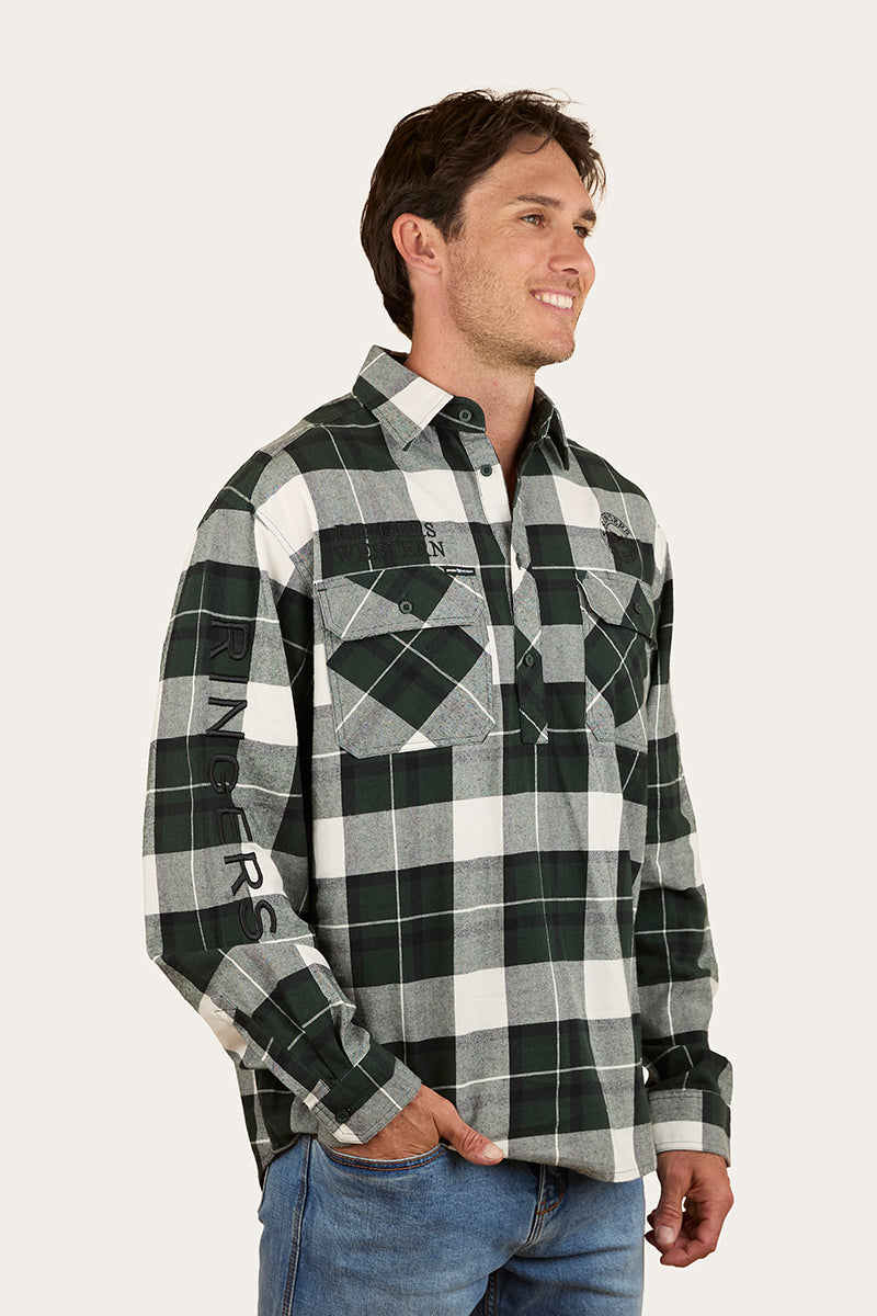 Ringers Western Kingswood Mens Half Button Flannel - Pine / White (view 3)