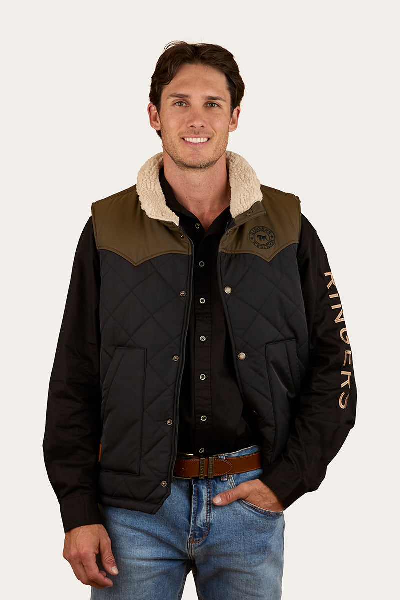 Ringers Western McKinlay Mens Puffer Vest Military Green Black front