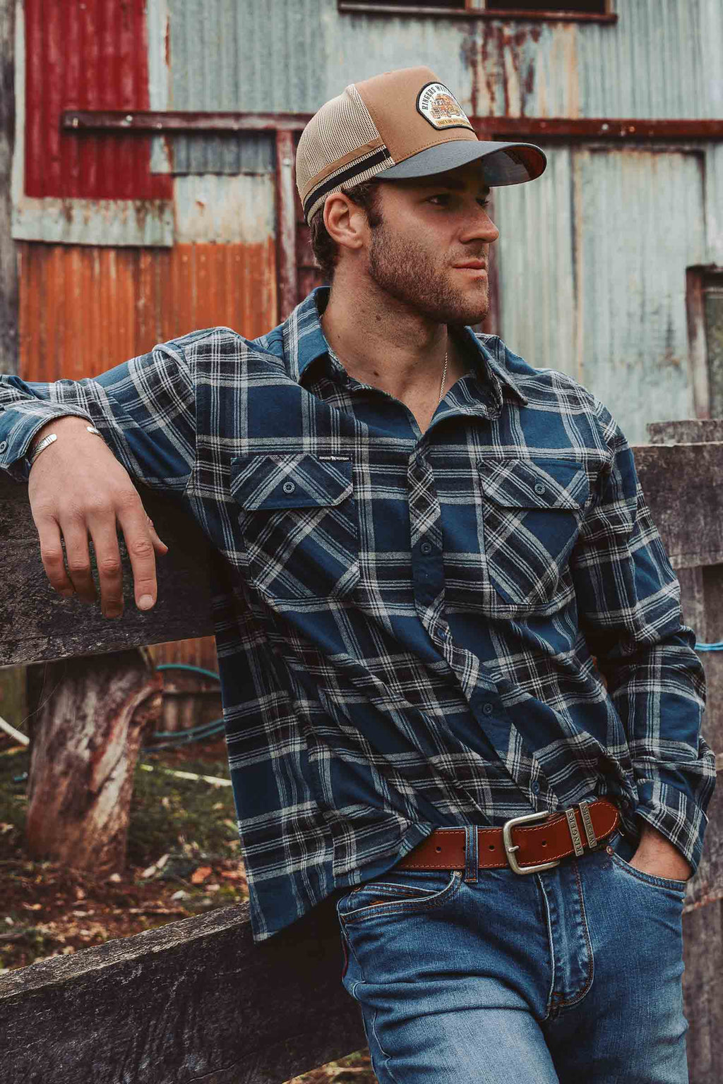 Ringers Western Nambour Mens Full Button Flannel - Petrol Blue (view 4)