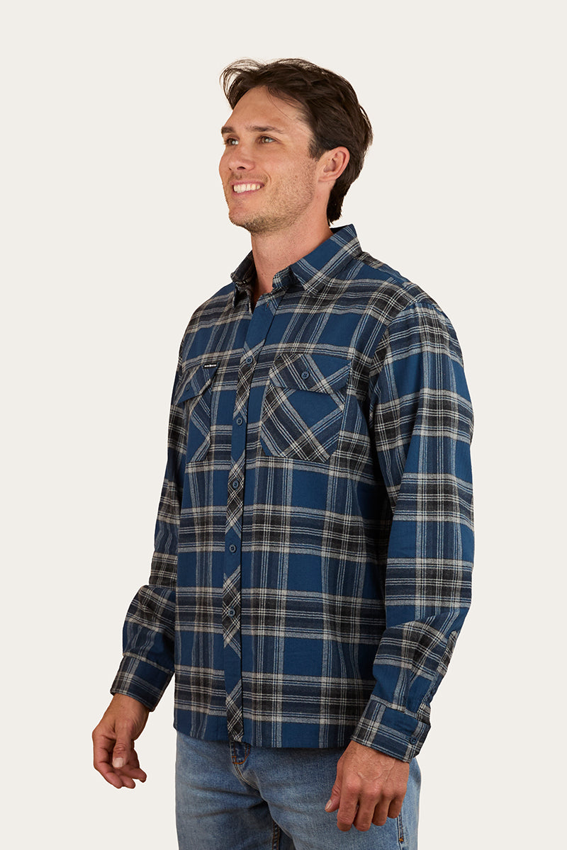 Ringers Western Nambour Mens Full Button Flannel - Petrol Blue (view 2)
