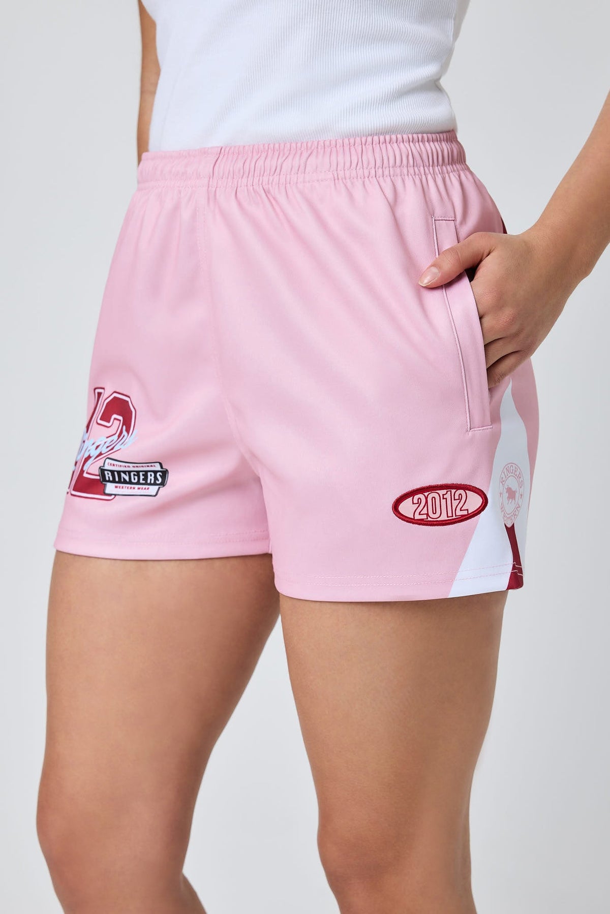 Ringers Western Since 2012 Unisex Footy Short Pink front