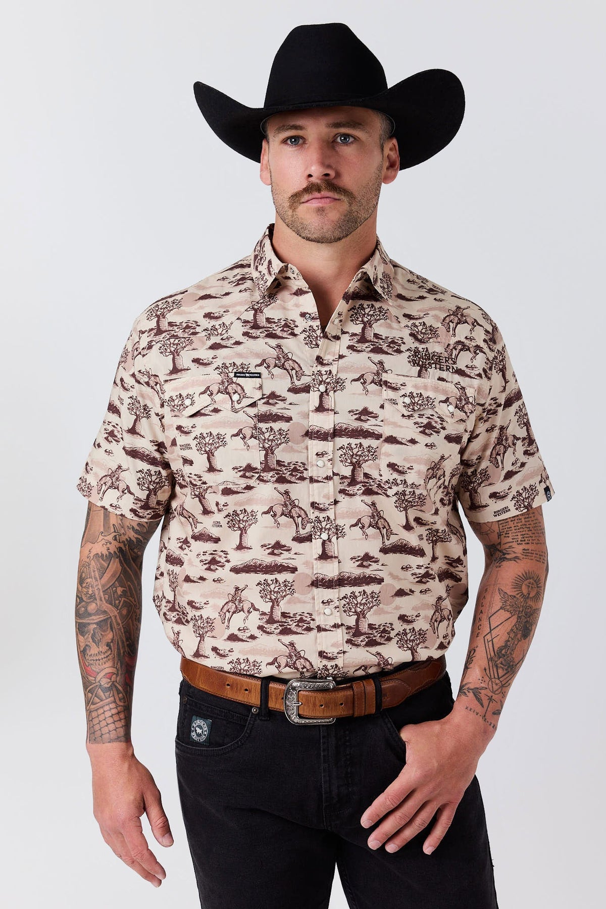 Ringers Western Thirsty Days Pub Shirt Dark Sand front