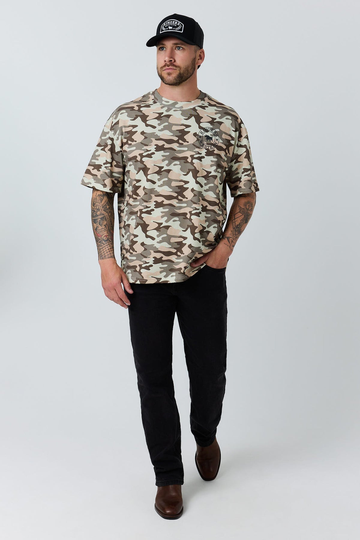 Ringers Western Hard Find Box Fit Tee Camo detail