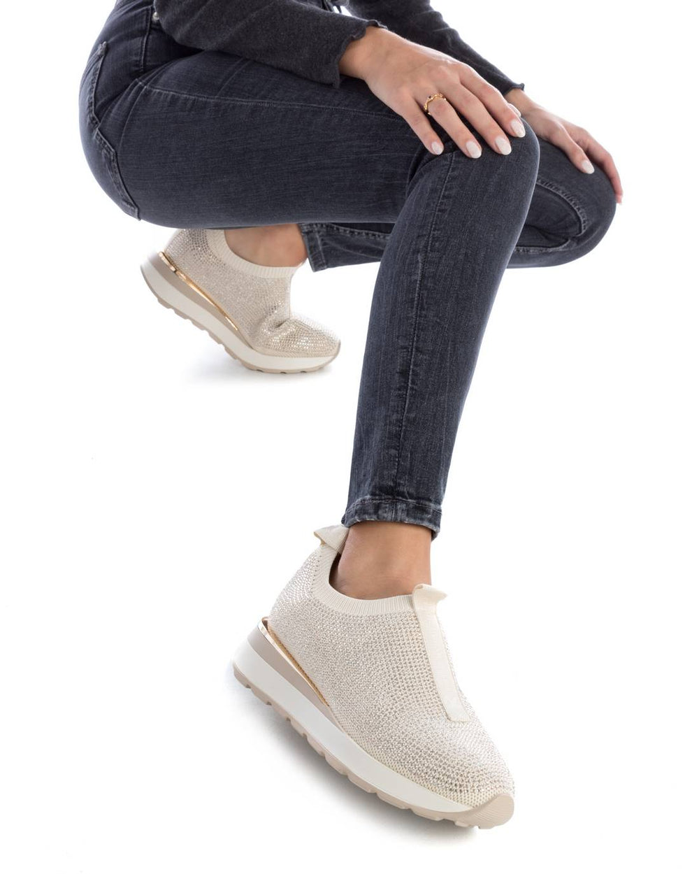 Shimmer Slip On Sneaker - Beige