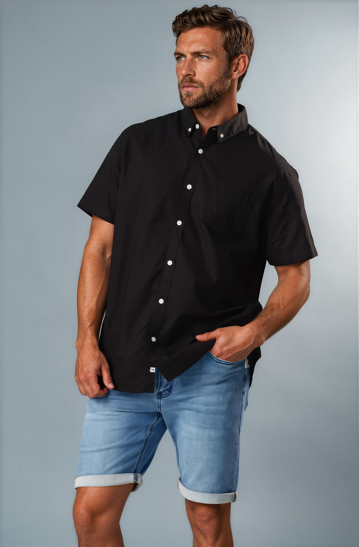 BLKWD Jago cotton linen short sleeve shirt in black