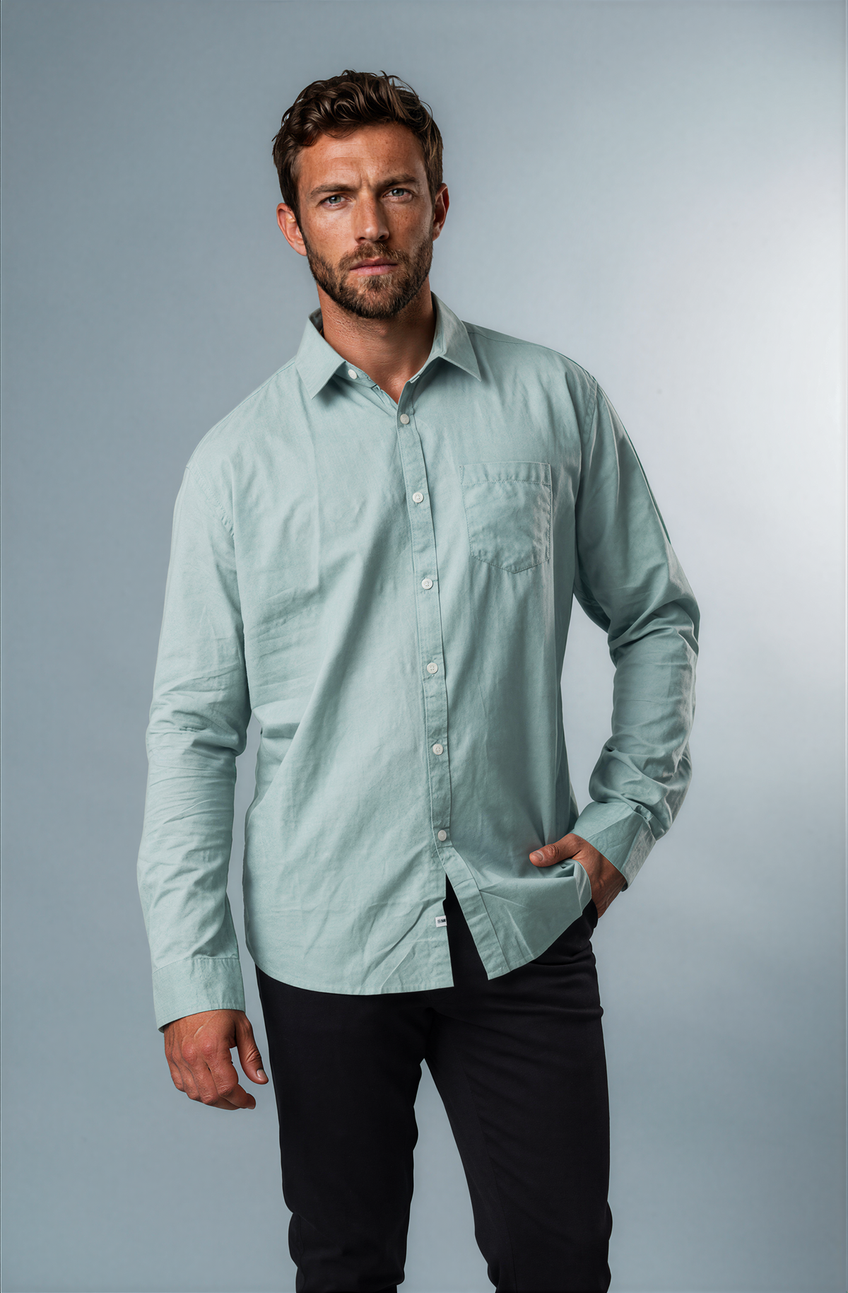 BLKWD Avalon cotton linen long sleeve shirt in light green