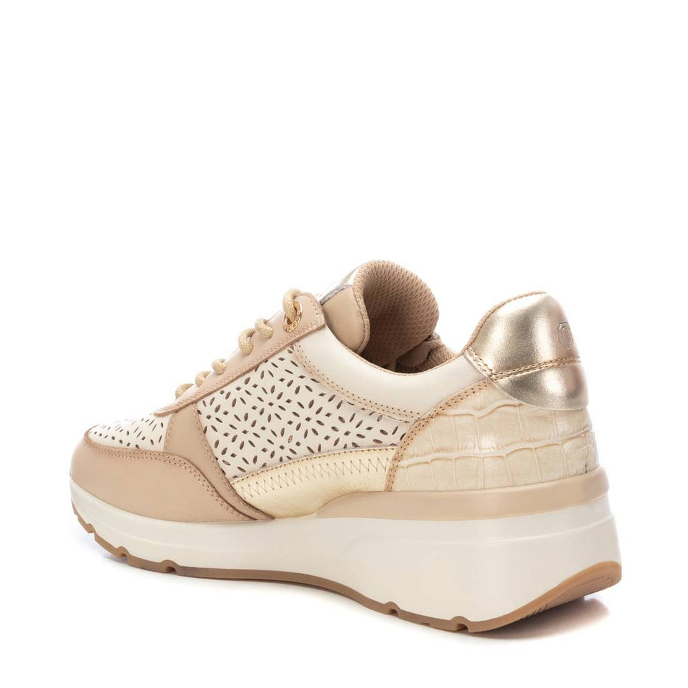 Lace Up Zip Trainer - Beige Leather