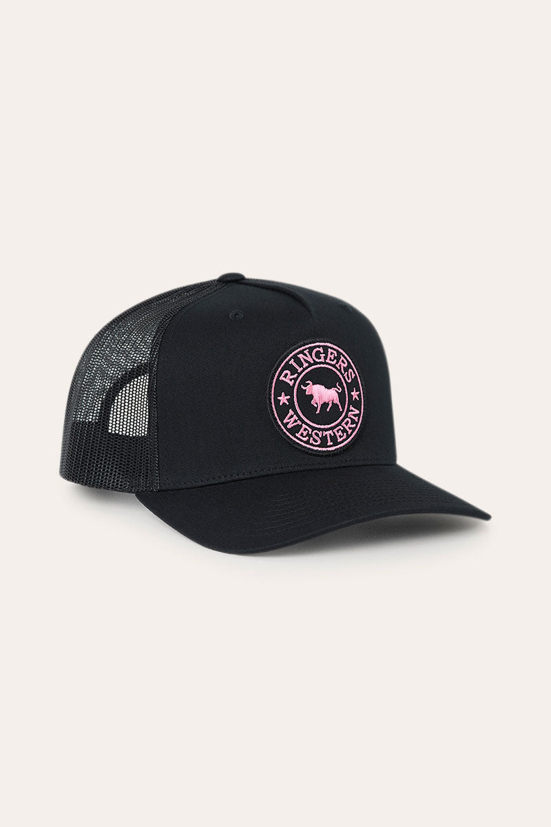 Ringers Western Signature Bull Trucker Cap Black Pink Patch detail