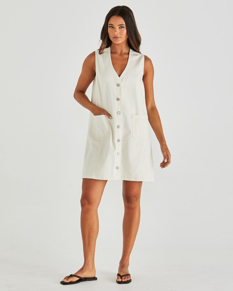 Sabine Denim Vest Dress - Parchment Wash Cream