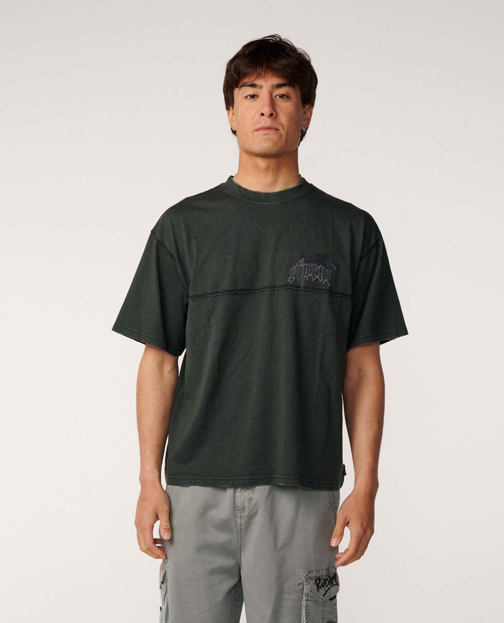 Rip Curl Archive Rota Panel Tee in washed black, front view