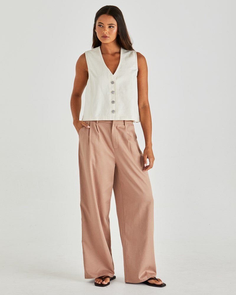 Sass Sabine Denim Vest - Parchment Wash Cream (view 2)