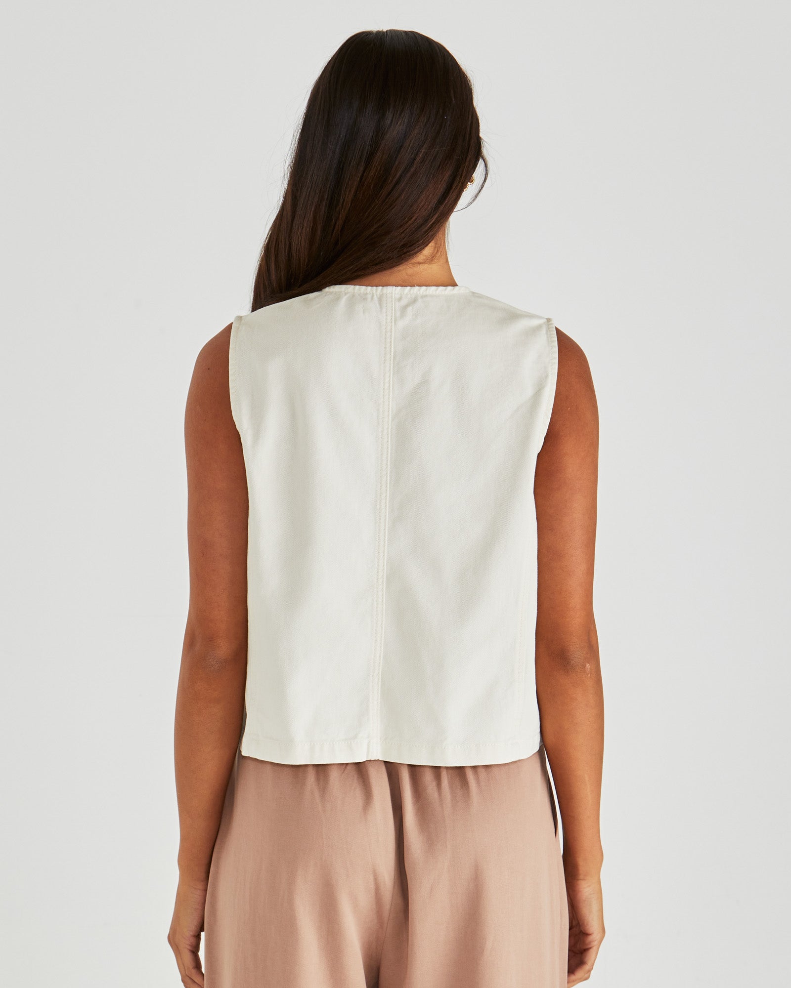 Sass Sabine Denim Vest - Parchment Wash Cream (view 5)