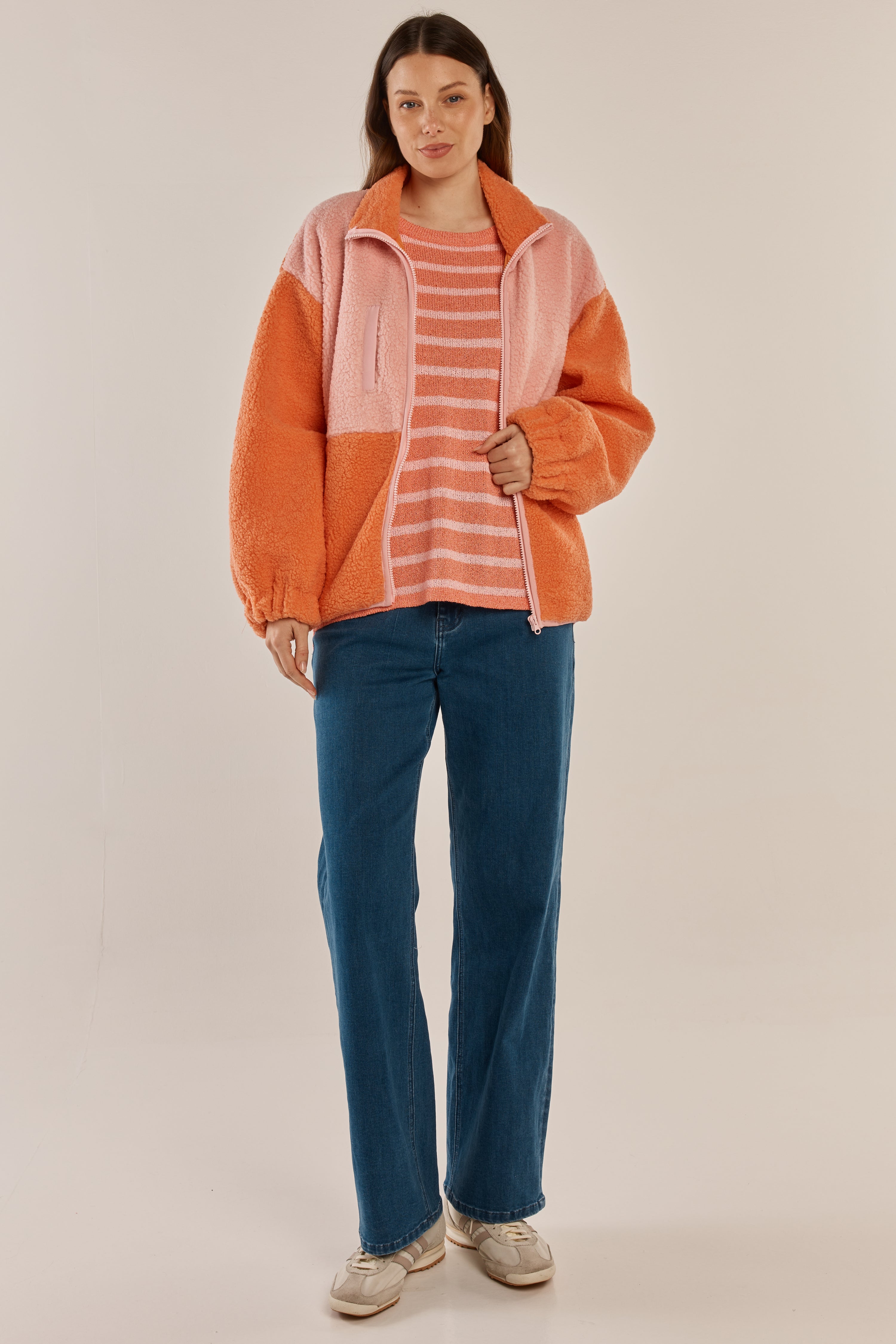 Betty Basics Jayne Fleece Jacket - Pink / Orange (view 2)