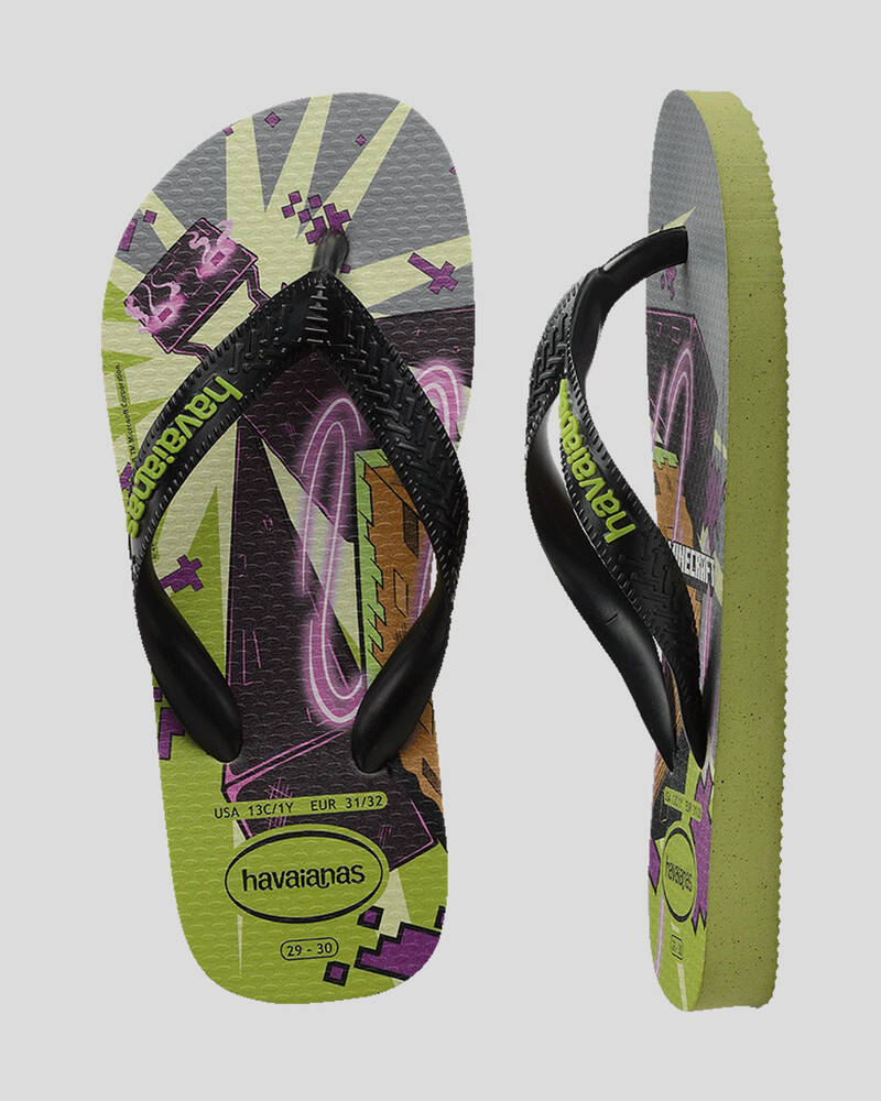 Havaianas Kids Top Minecraft Thongs - Olive (view 2)