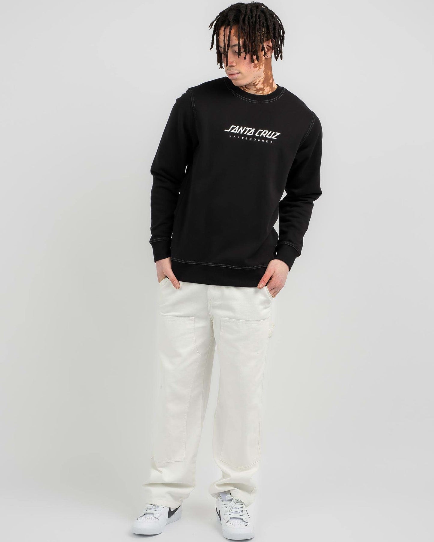 Solid Strip Front Sweat - Black