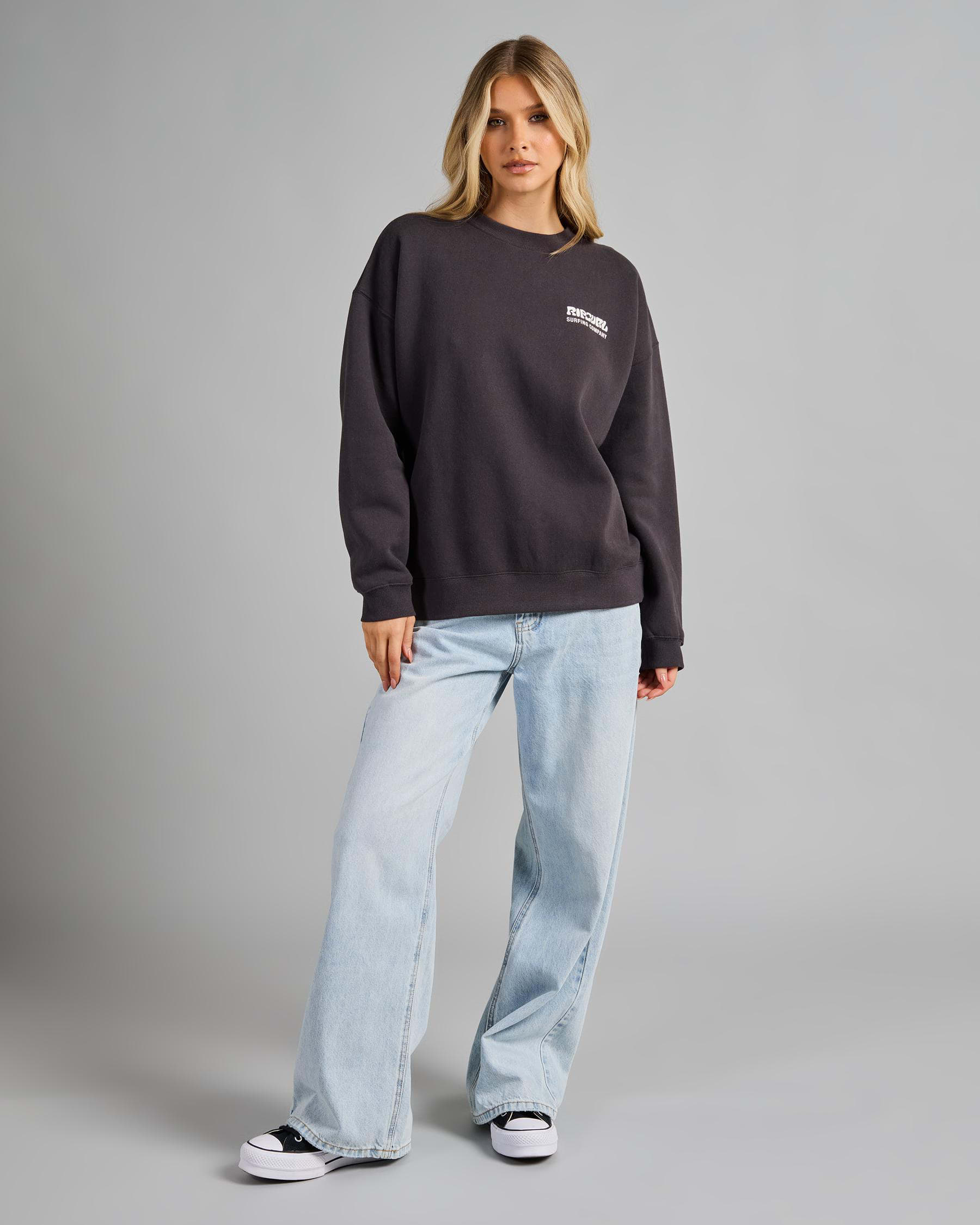 Rip Curl Surf Puff Heritage Crew - Washed Black / Cream (view 2)