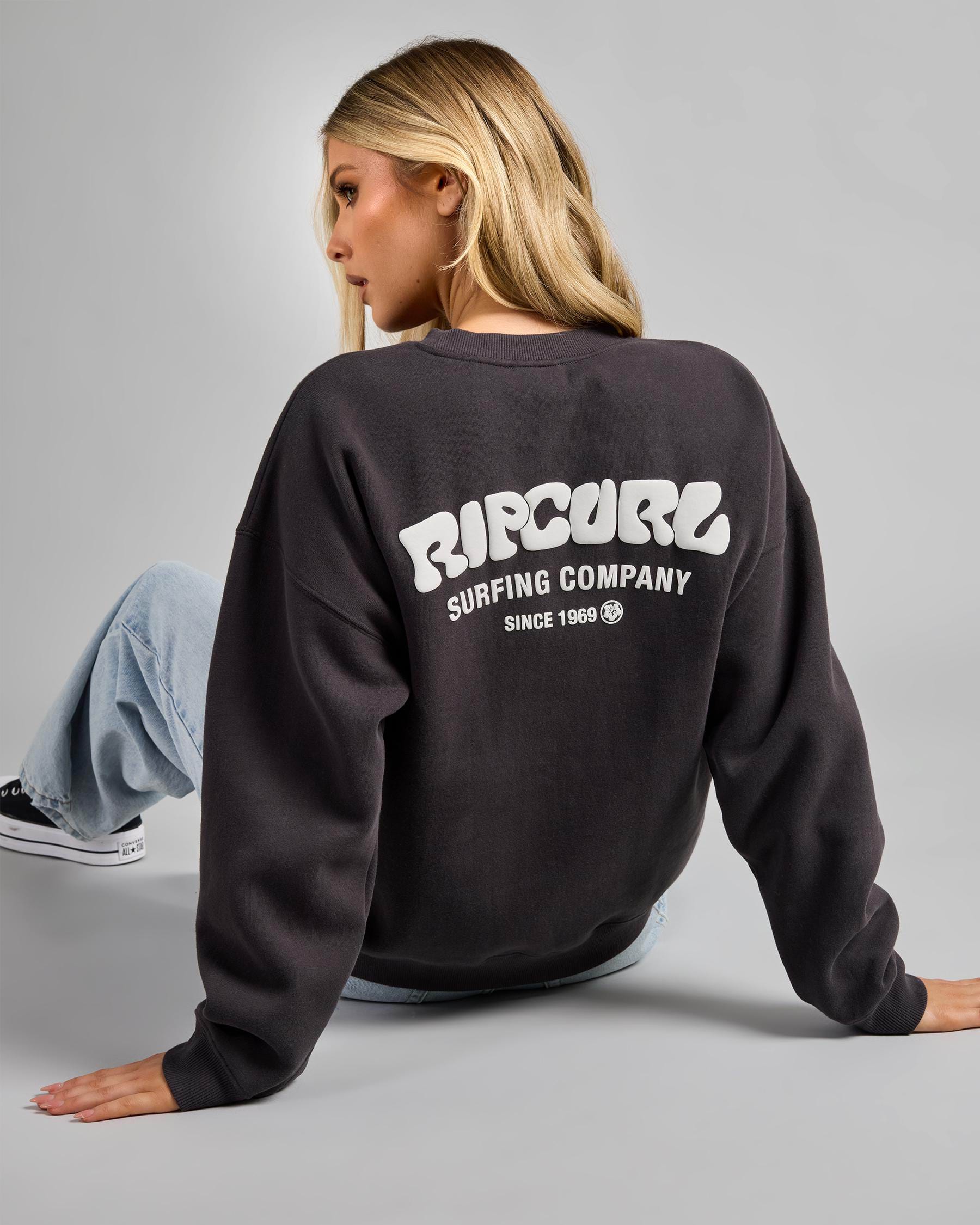 Rip Curl Surf Puff Heritage Crew - Washed Black / Cream
