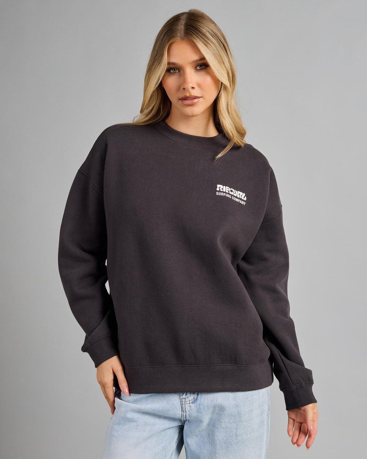 Rip Curl Surf Puff Heritage Crew - Washed Black / Cream (view 3)