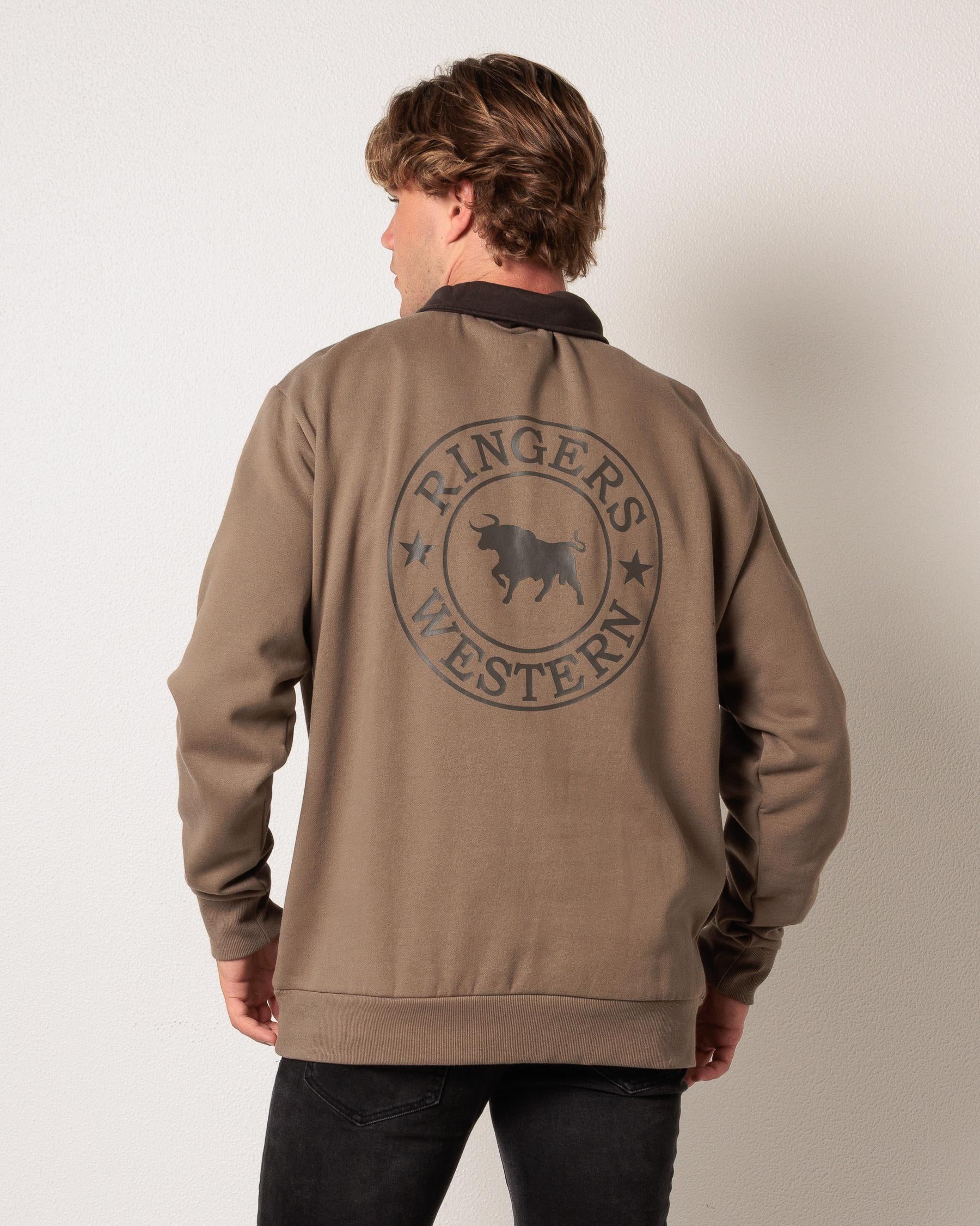 Ringers Western Lachlan Mens 1/4 Zip Crew - Mushroom (view 2)