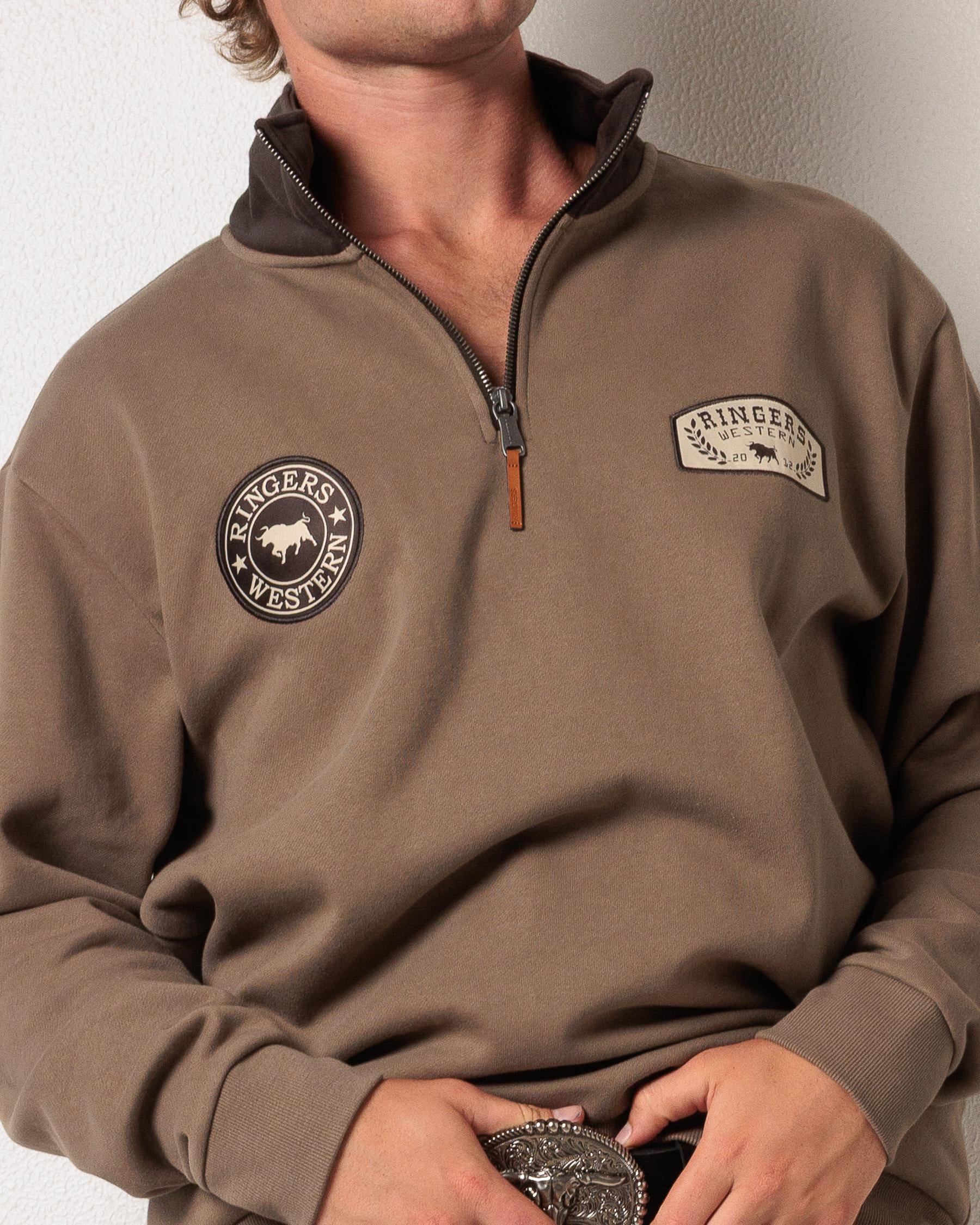 Ringers Western Lachlan Mens 1/4 Zip Crew - Mushroom (view 4)