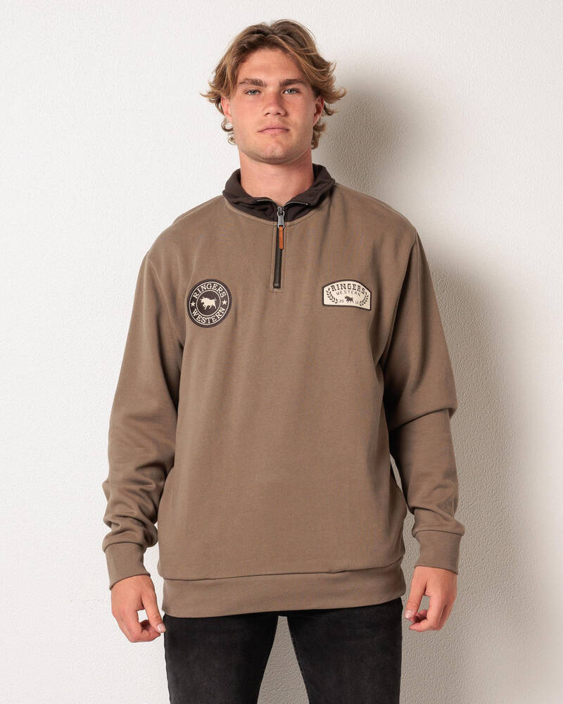 Ringers Western Lachlan Mens 1/4 Zip Crew - Mushroom