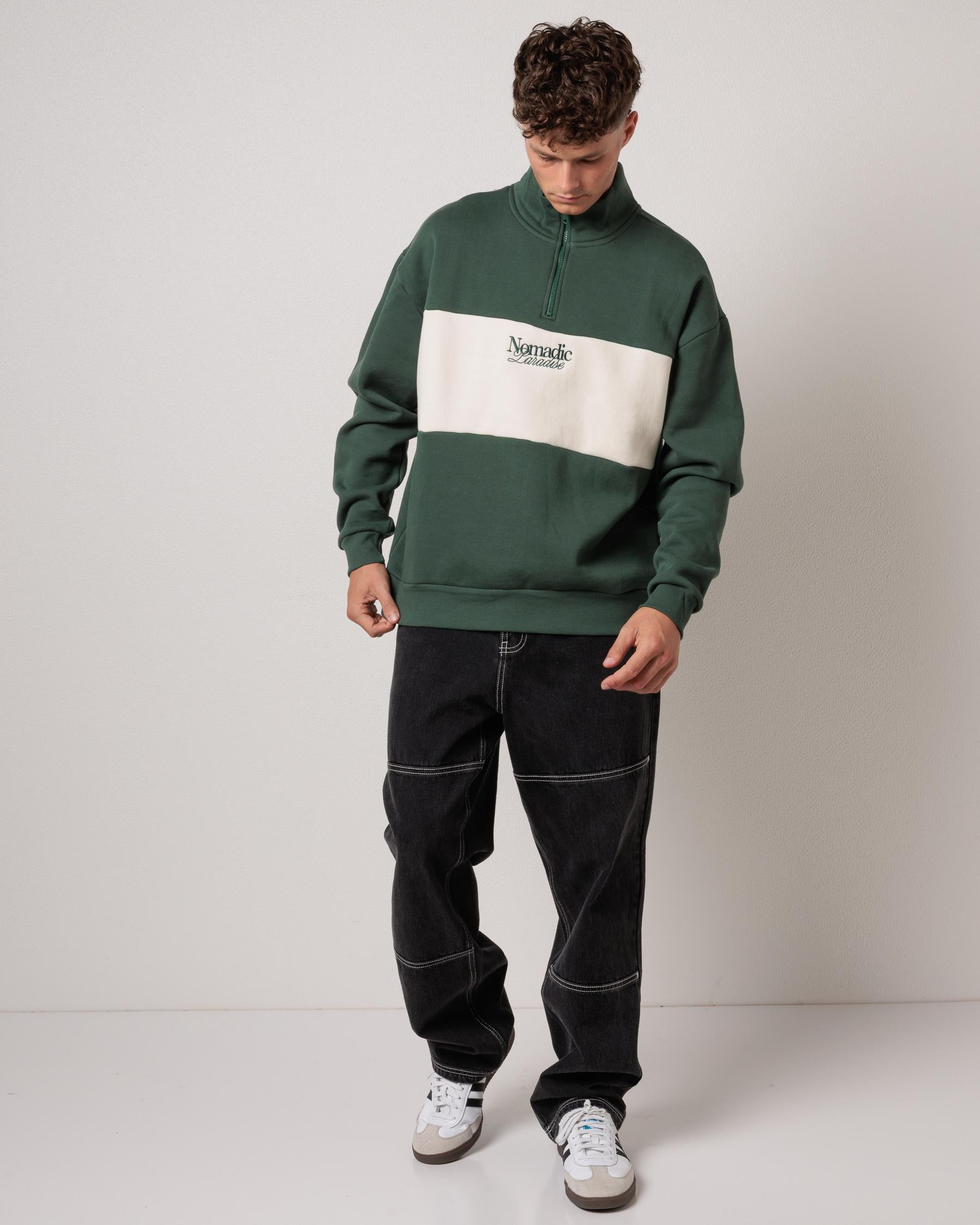 Nomadic Ripple 1/4 Zip Sweatshirt - Green (view 2)