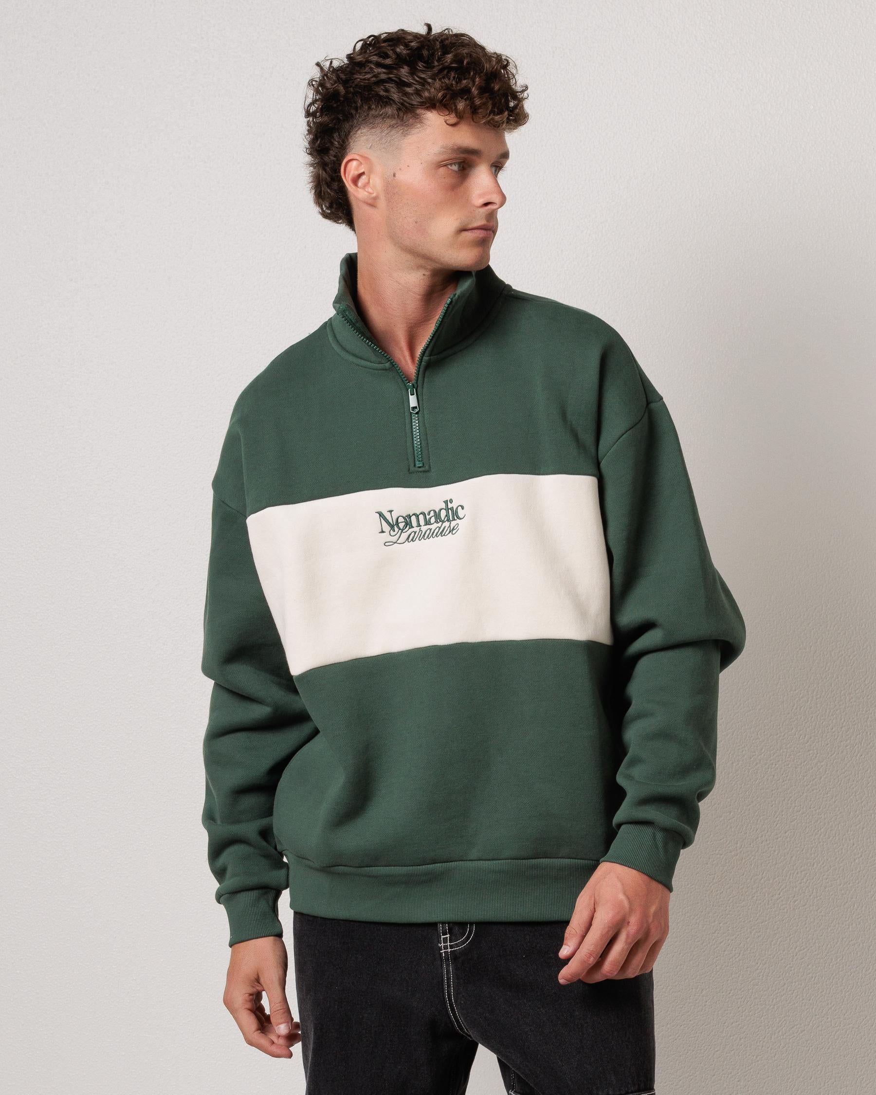 Nomadic Ripple 1/4 Zip Sweatshirt - Green