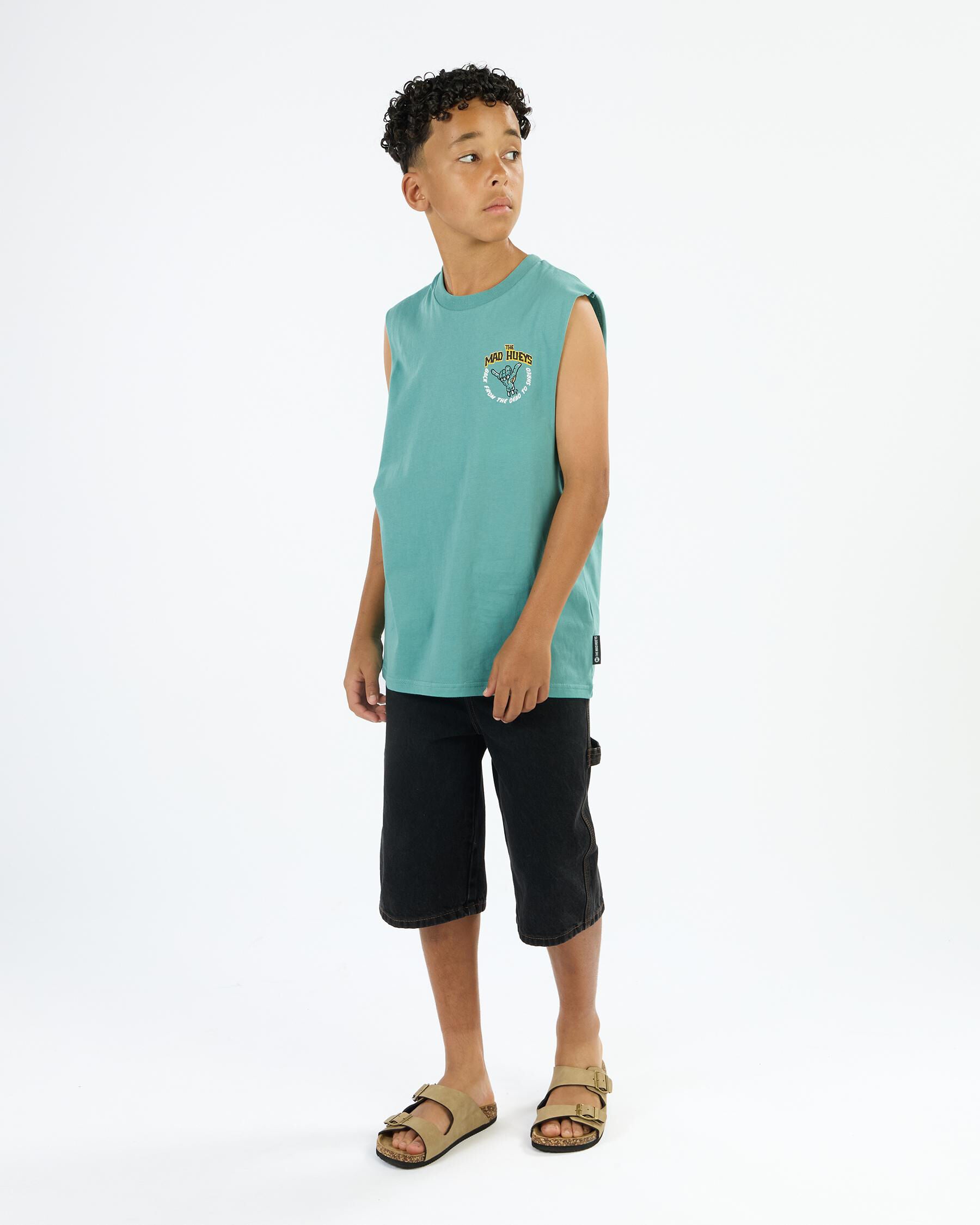 The Mad Hueys Shred Dead Youth Muscle tank in seafoam - back