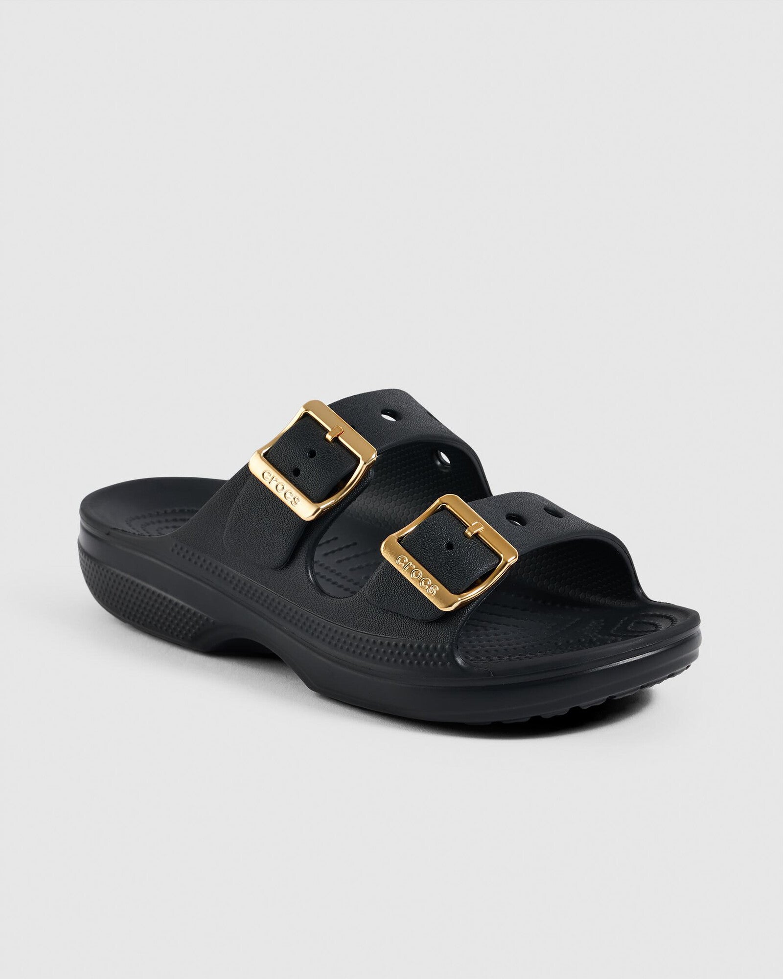 Crocs Saturday Metallic Buckle Sandal in black - side