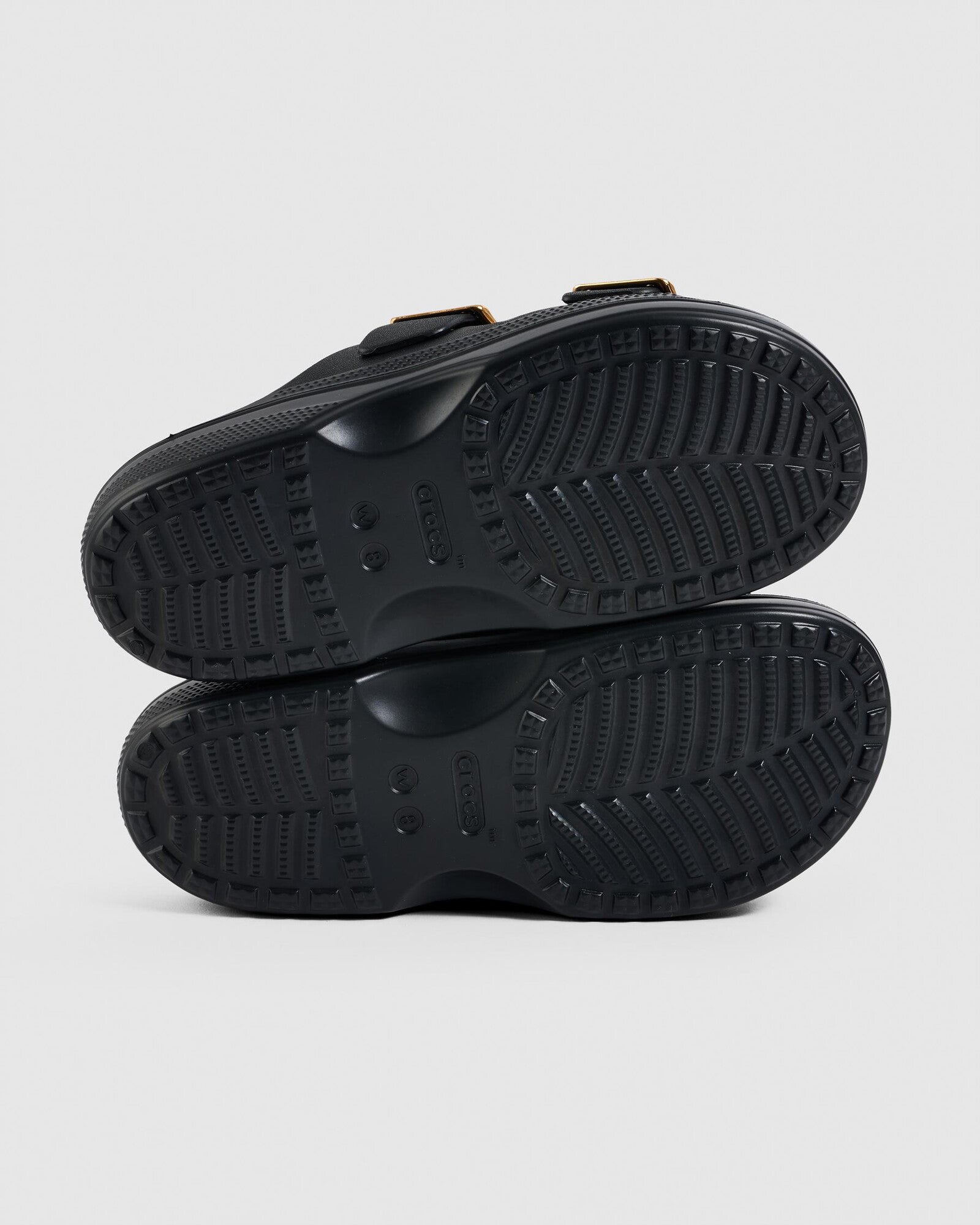 Crocs Saturday Metallic Buckle Sandal in black - top