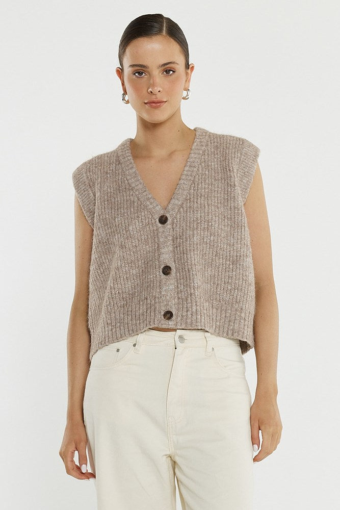 Sass Lil Button Vest - Multi Fawn