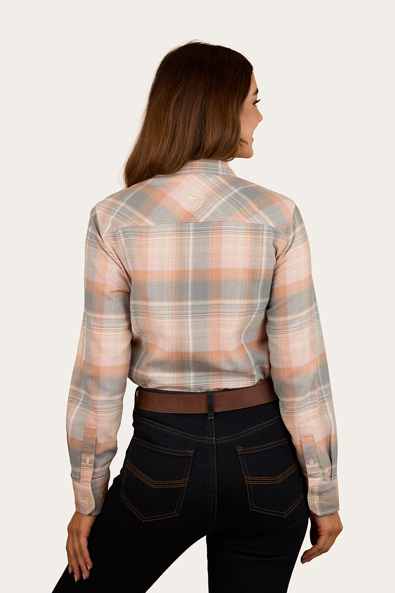Ringers Western Rubyvale Womens Full Button Flannel - Peach / Grey (view 2)