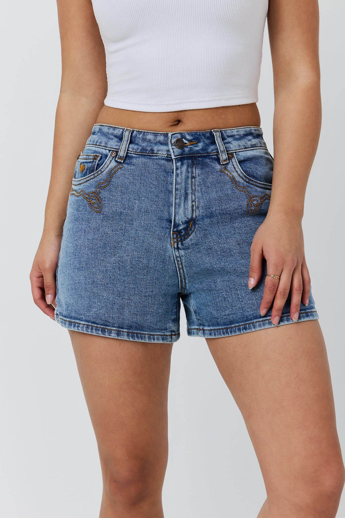 Ringers Western Nashville Faux Suede Trim Short Mid Blue detail