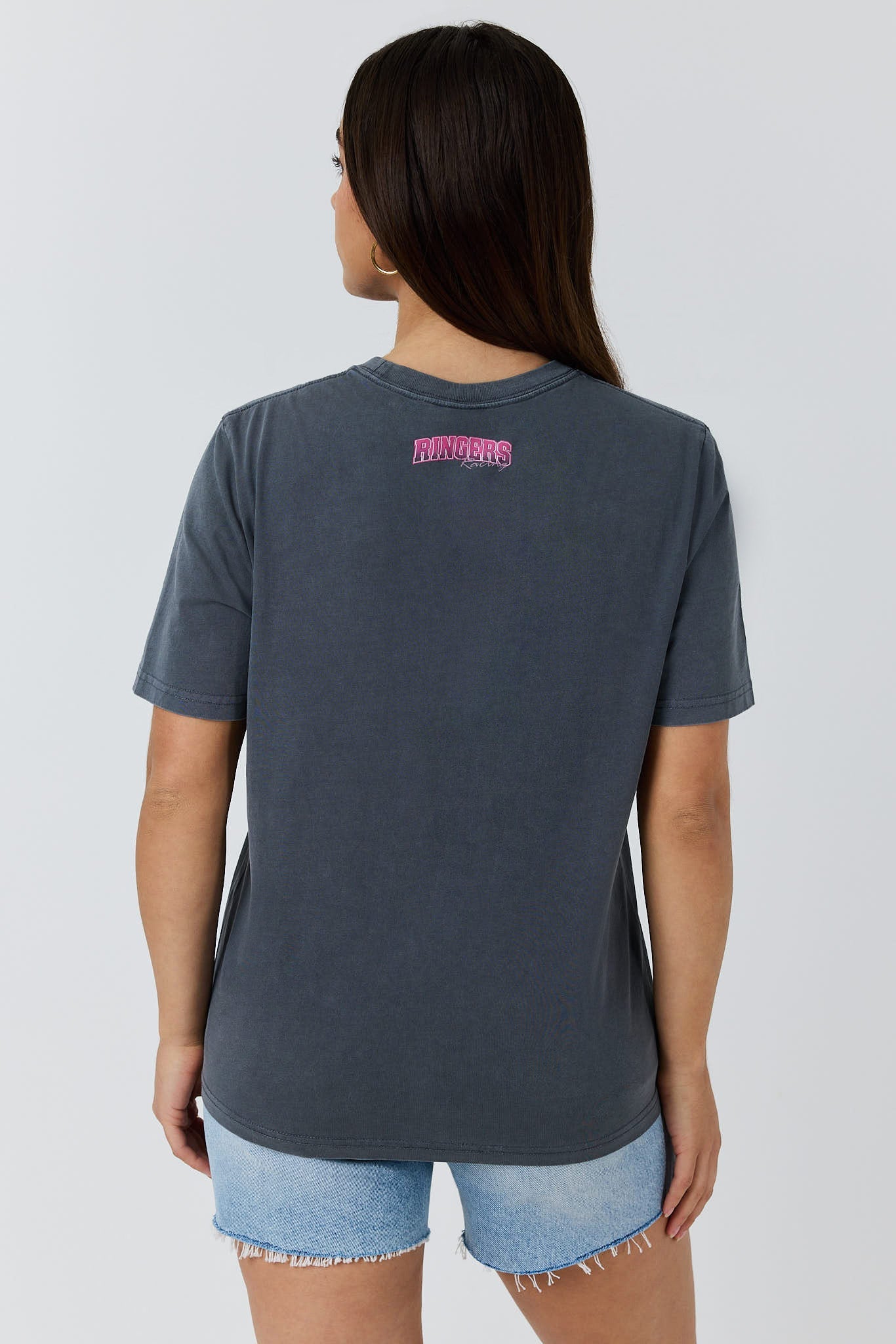 Ringers Racing Womens Tee in Washed Black - back print