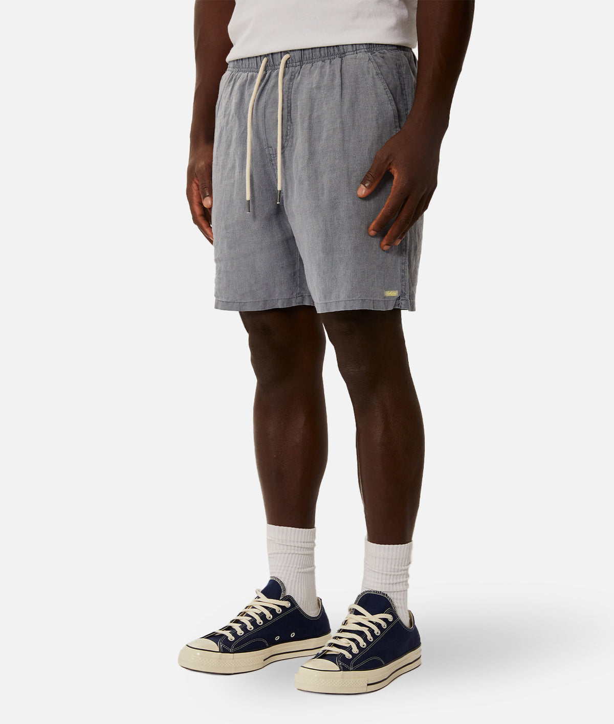 Industrie Marina Linen Short in Mid Indigo - side
