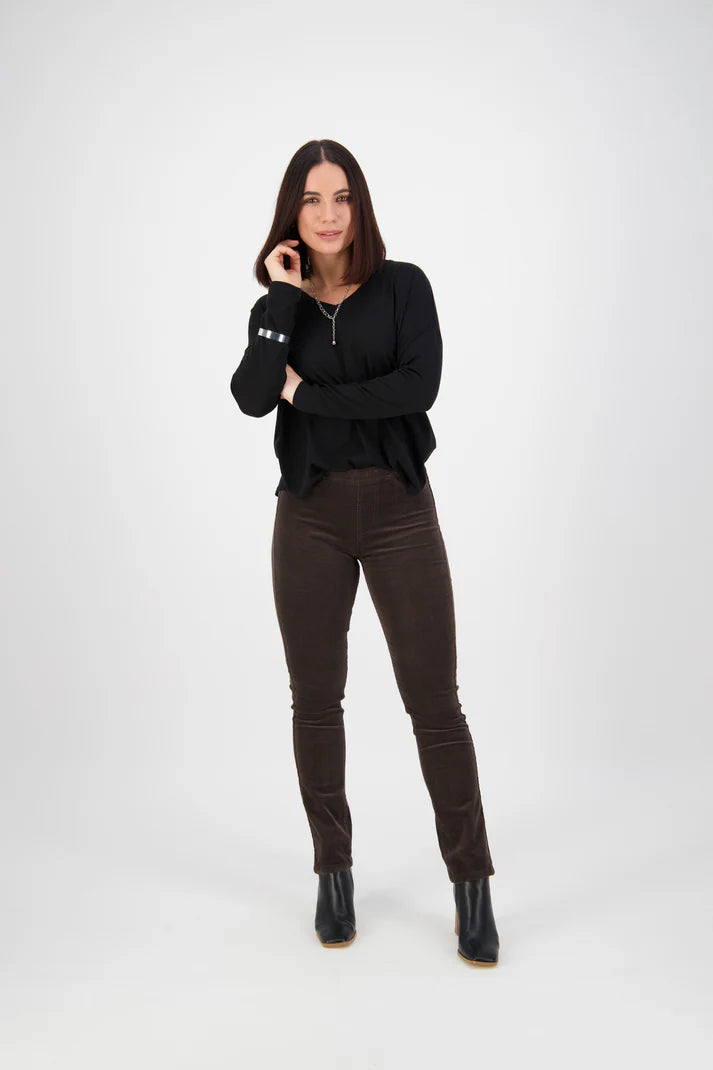 Vassalli Slim Leg Full Length Cord Pull On - Walnut