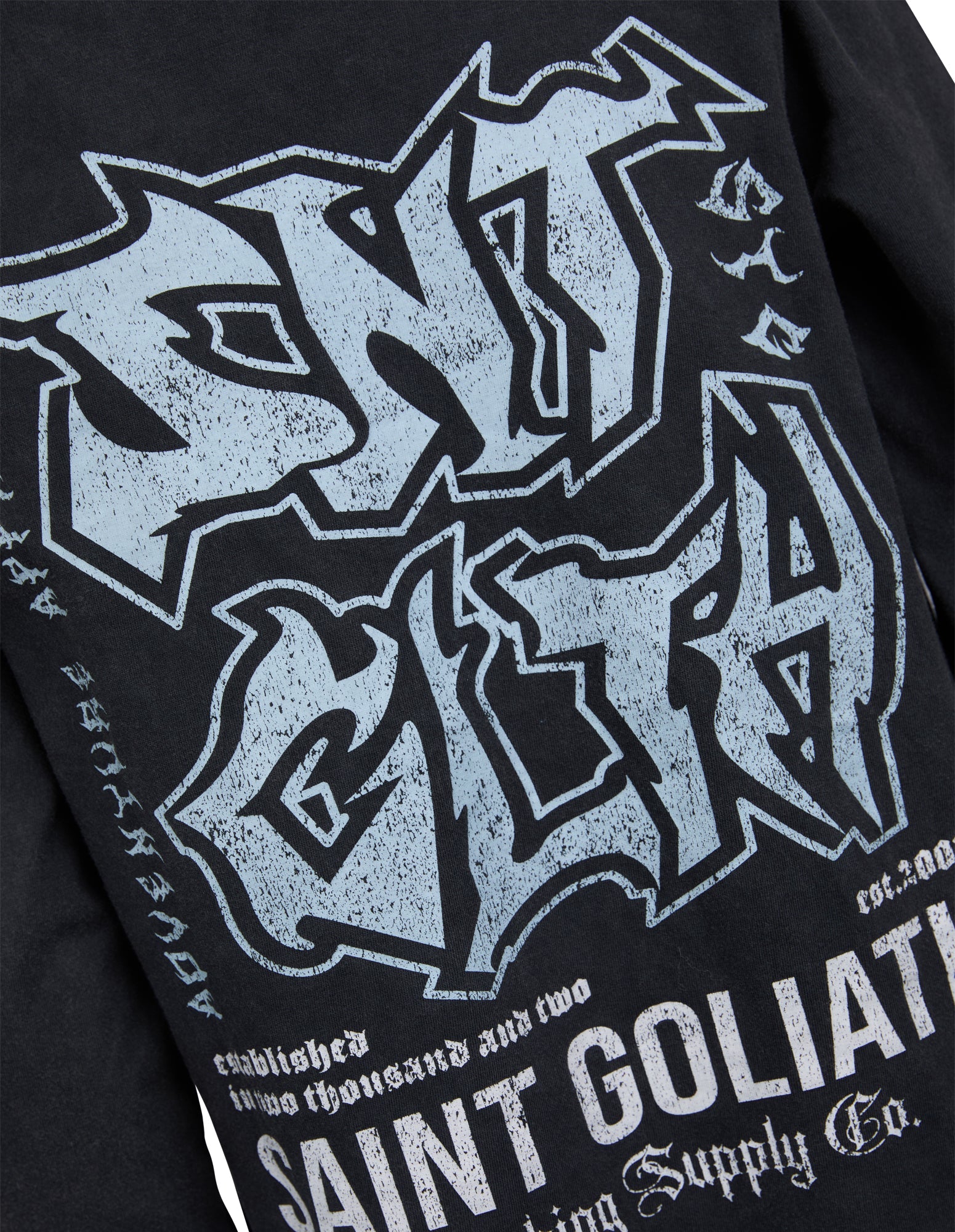 St Goliath Established Long Sleeve Tee in Washed Black - detail