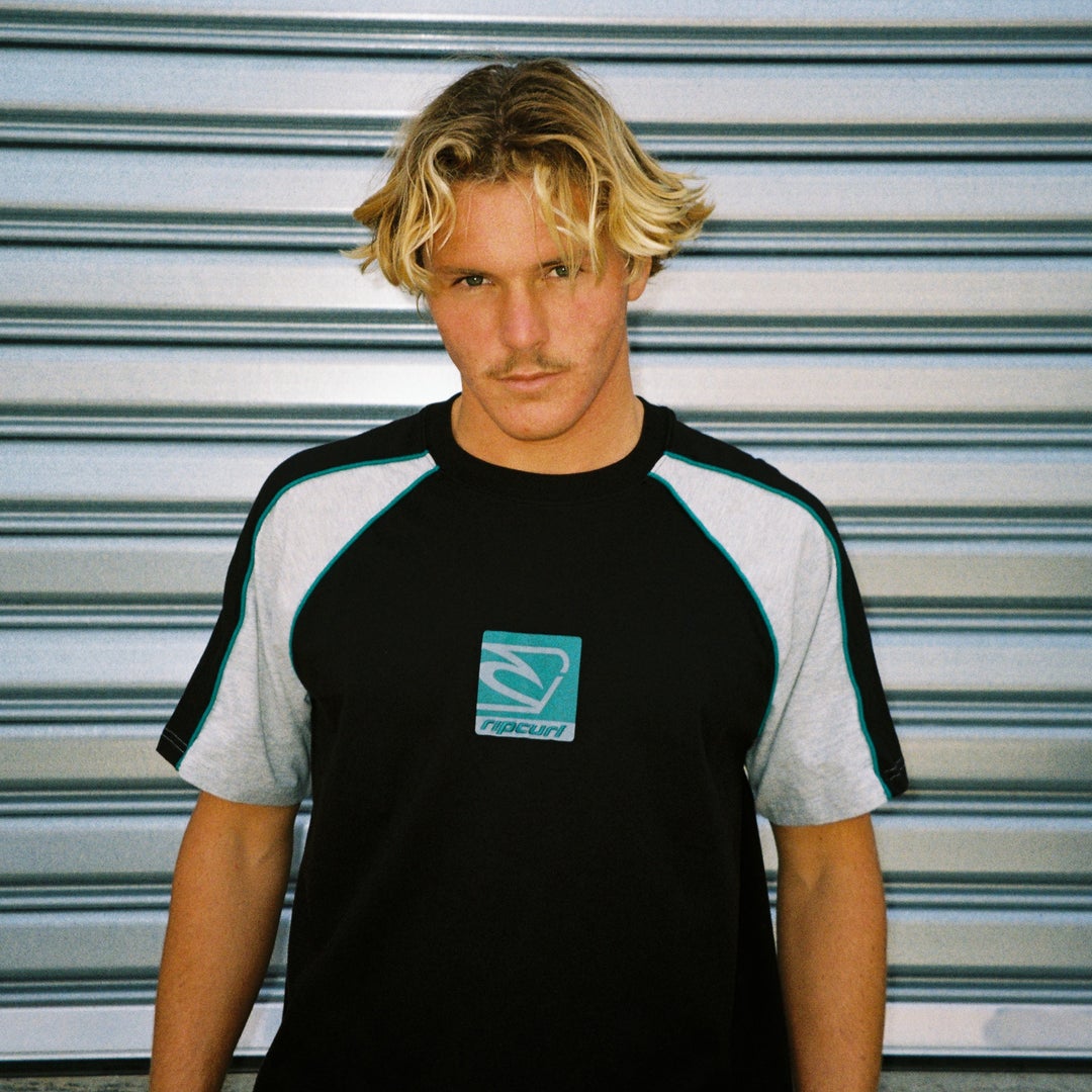 Rip Curl Archive Panel Embroid Tee Black worn front