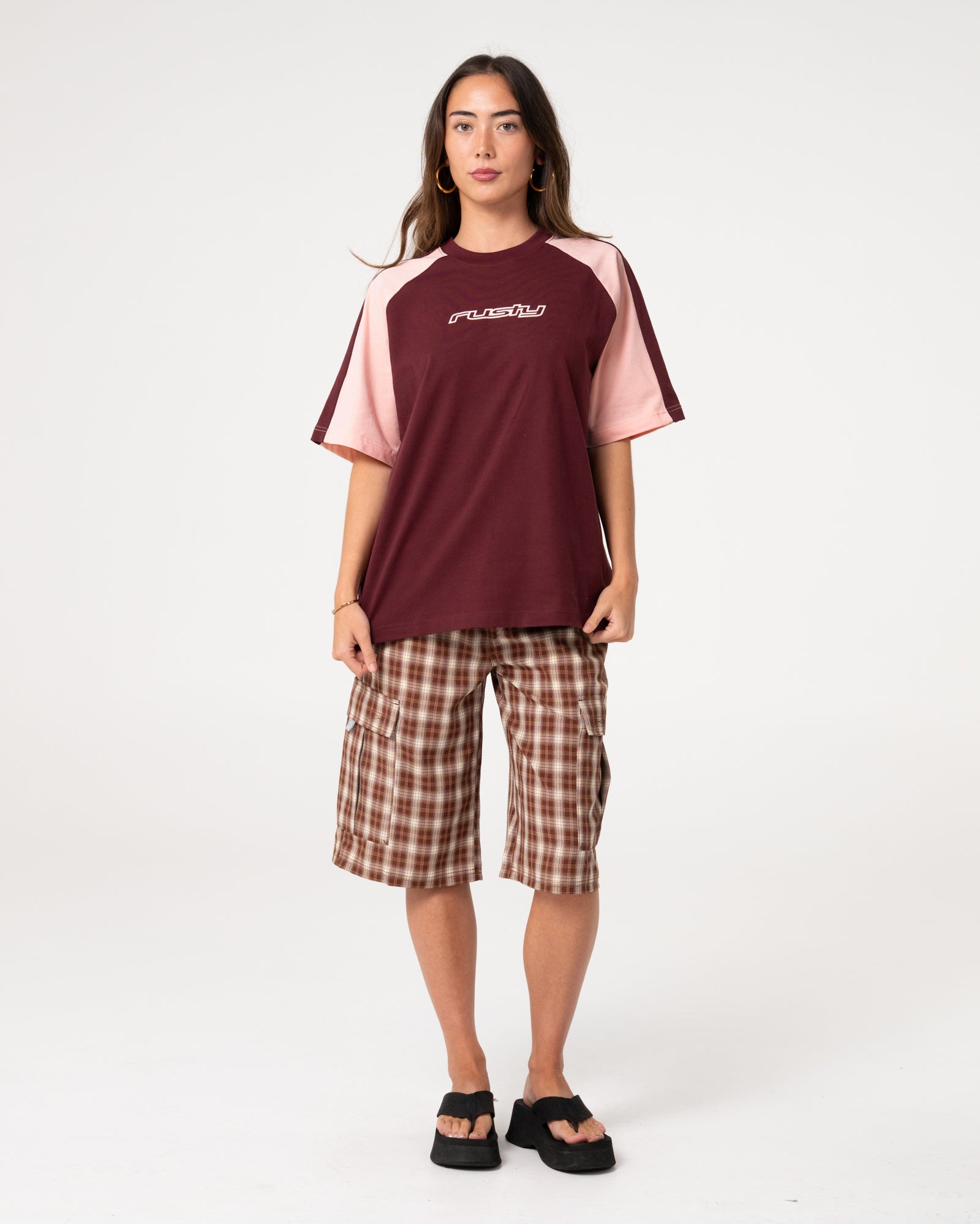 Klooney Oversize Tee - Burgundy / Pink