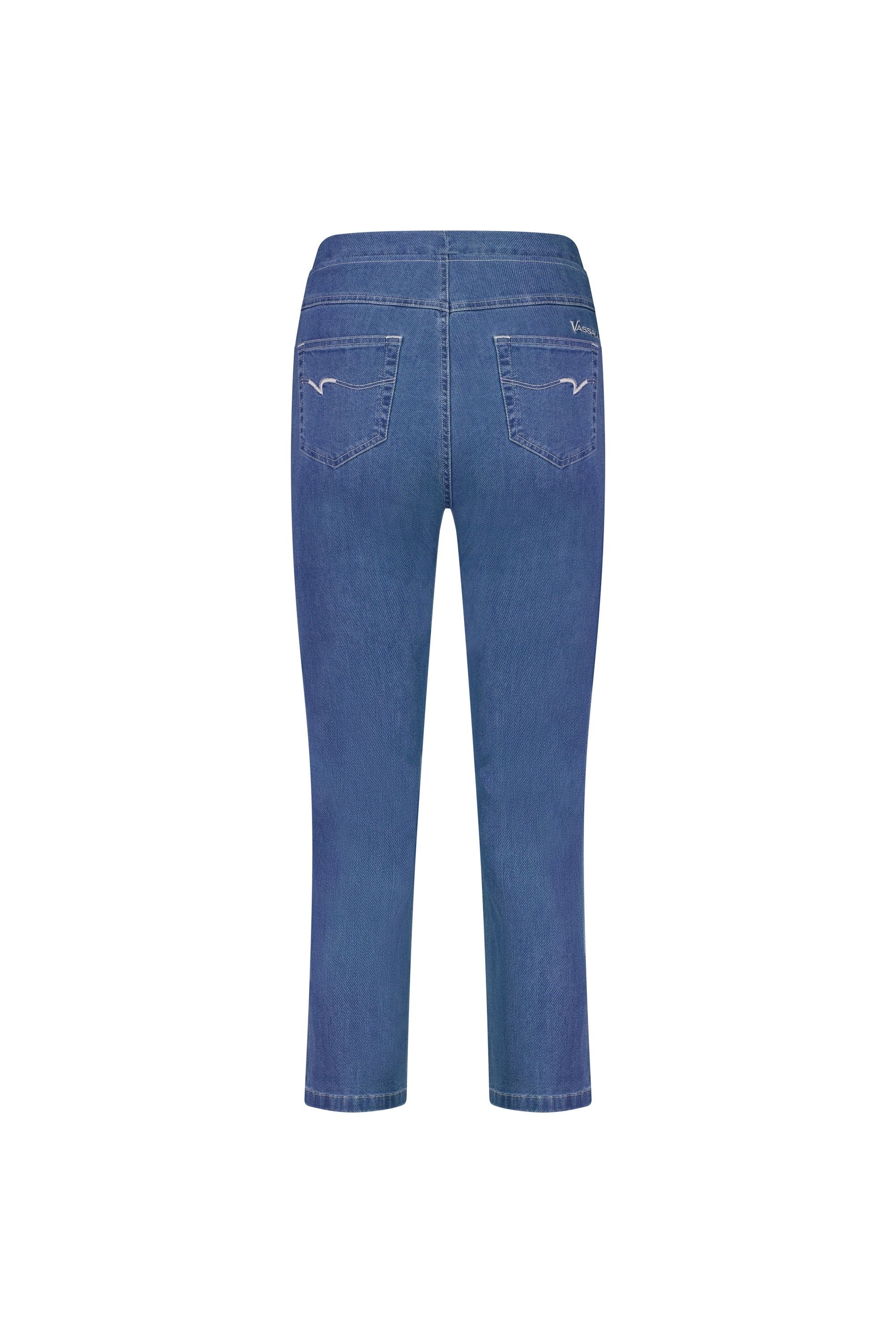 Vassalli Slim Leg 7/8 Length Lightweight Denim Pull on - Mid Wash (view 2)