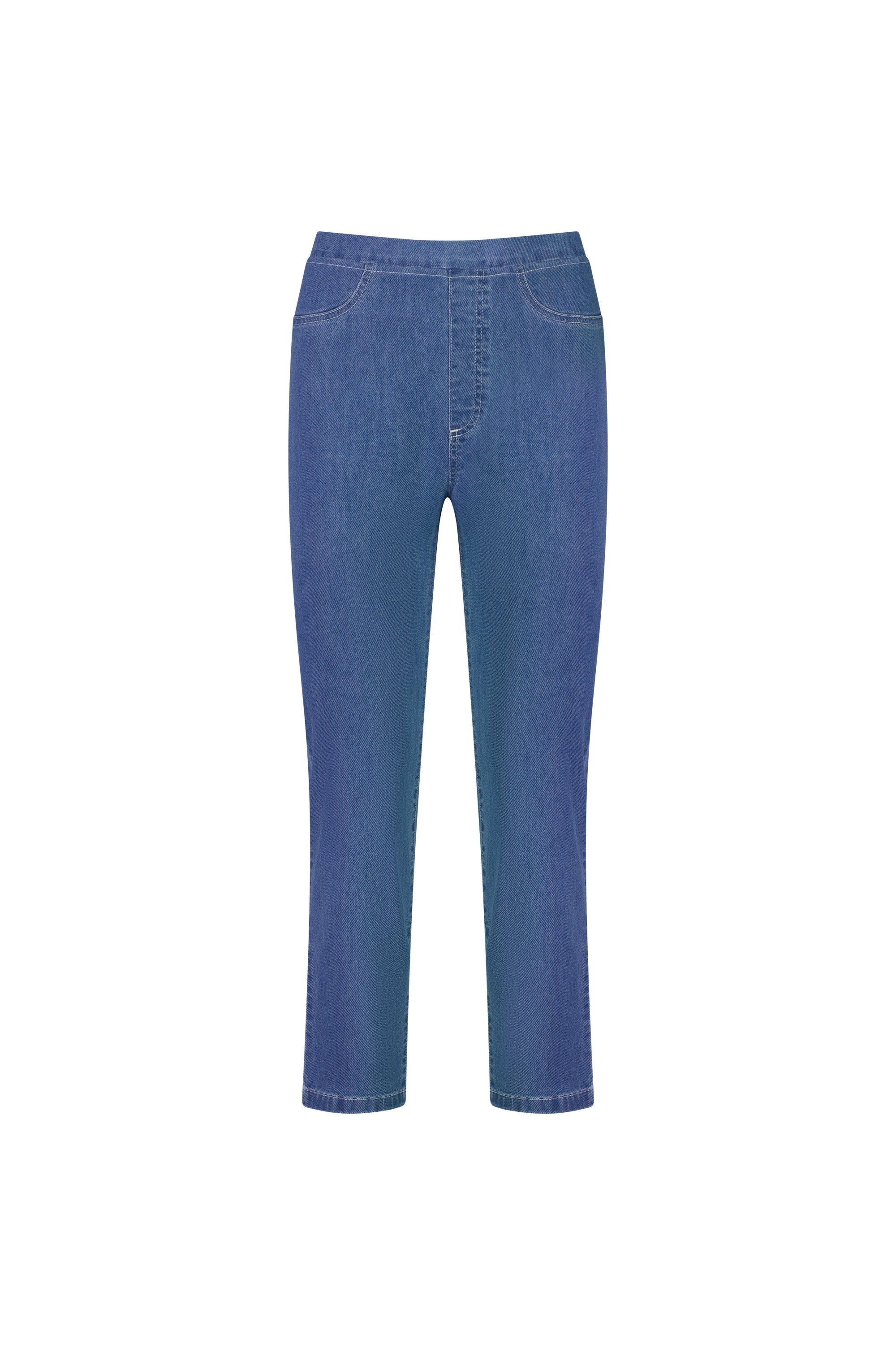 Vassalli Slim Leg 7/8 Length Lightweight Denim Pull on - Mid Wash