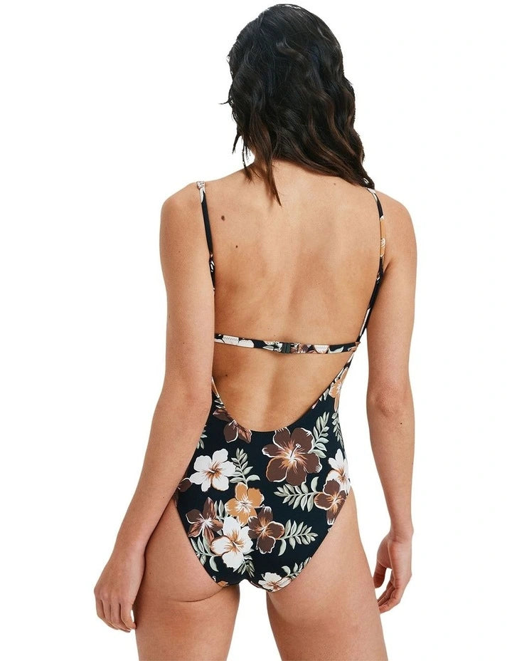 Roxy Nostalgic Feels One Piece in Almond Tropical Feels - back