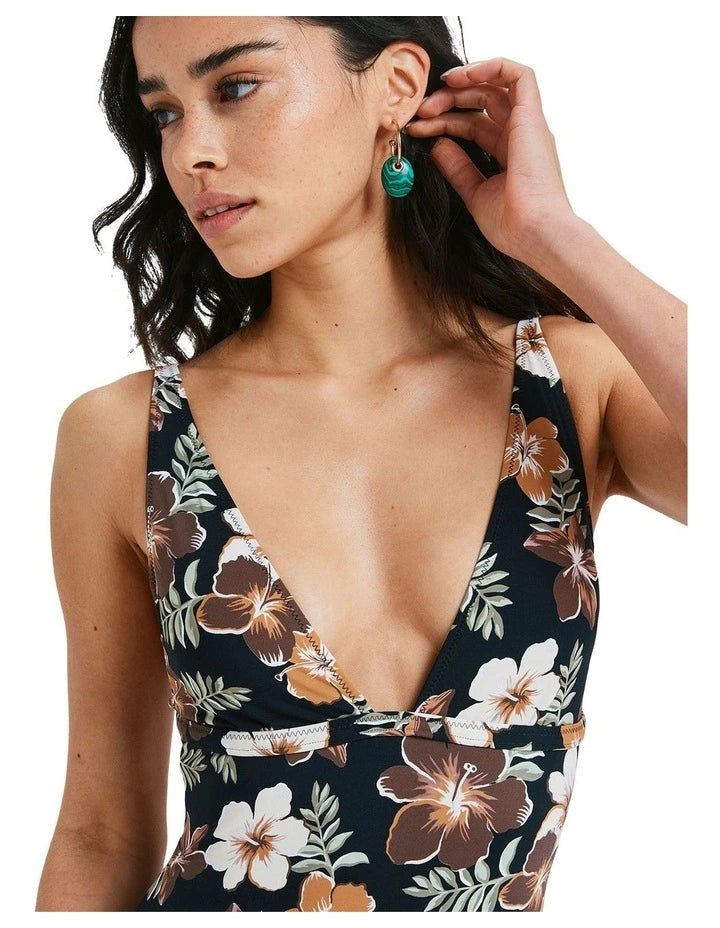 Roxy Nostalgic Feels One Piece in Almond Tropical Feels - detail