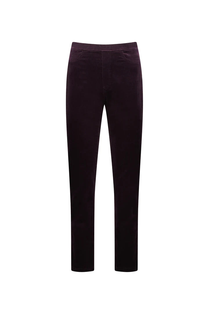 Vassalli Narrow Leg Full Length Pinwale Cord Pant with Fly - Mulberry (view 3)