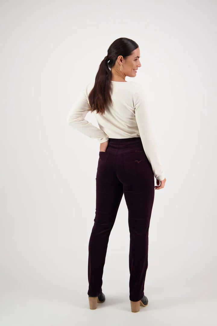 Vassalli Narrow Leg Full Length Pinwale Cord Pant with Fly - Mulberry (view 2)