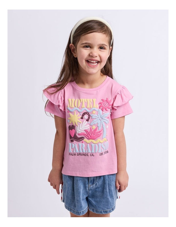 Eve Girl Palm Springs Frill Tee Pink front